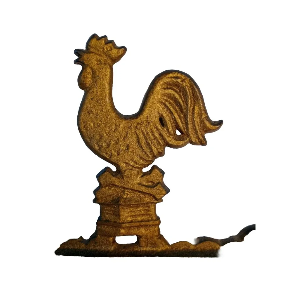 Gold Rooster Handle Cast Iron Vtg Fruit Tile Trivet Hot Plate 13